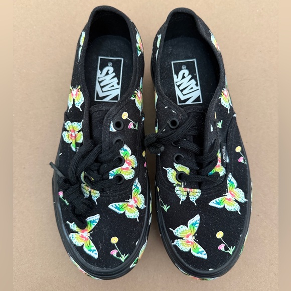 All Black Platform Lace-Up Vans Sneakers with Butterfly Detail - Picture 2 of 3